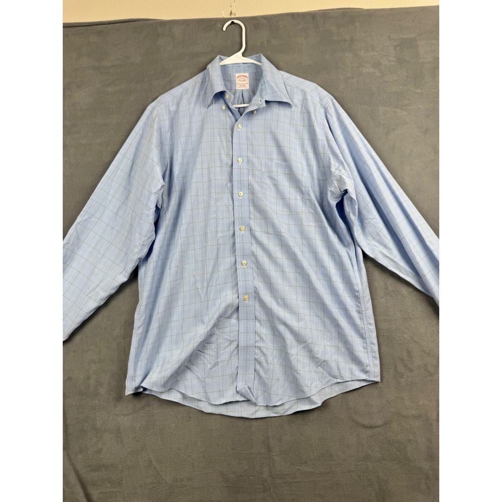Brooks Brothers Mens 16-35 Traditional Fit Non-Iron Dress Shirt Blue Green Check